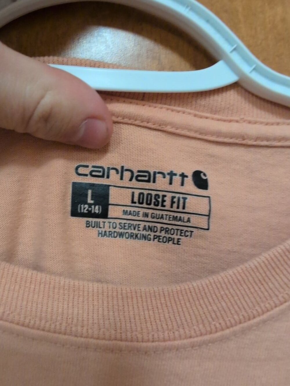 Carhartt Shirt Youth L Loose Fit Salmon Long Sleeve Tee Solid Crew Neck Workwear - Picture 2 of 7